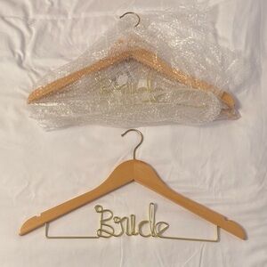 “Bride” Custom Gold Wire & Wood Wedding Dress Hanger